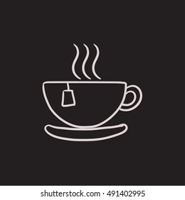 Hot tea in cup vector sketch icon isolated on background. Hand drawn Hot tea in cup icon. Hot tea in cup sketch icon for infographic, website or app.