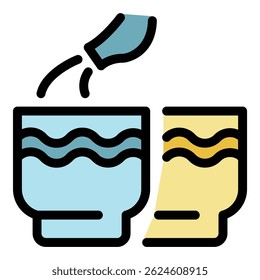 Hot tea cups icon. Outline hot tea cups vector icon color flat isolated