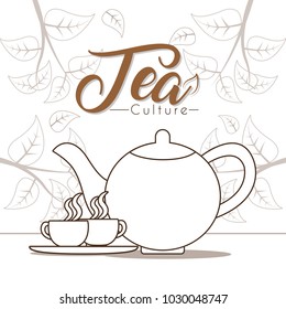 Hot tea cups with kettle
