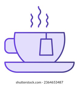 Hot tea flat icon. Cup with tea bag violet icons in trendy flat style. Mug of tea gradient style design, designed for web and app. Eps 10