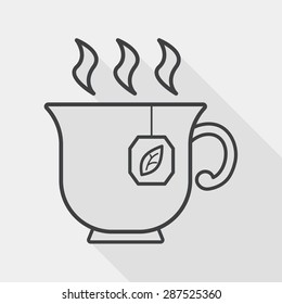 hot tea flat icon with long shadow, line icon