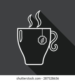 hot tea flat icon with long shadow, line icon