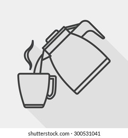 hot tea flat icon with long shadow, line icon