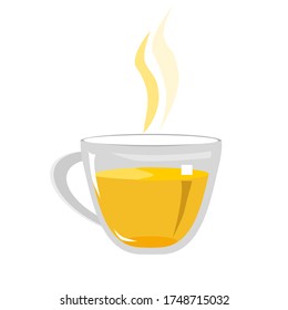 Hot tea in a glass cup, isolated on a white background