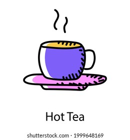 Hot tea hand drawn icon, editable vector 