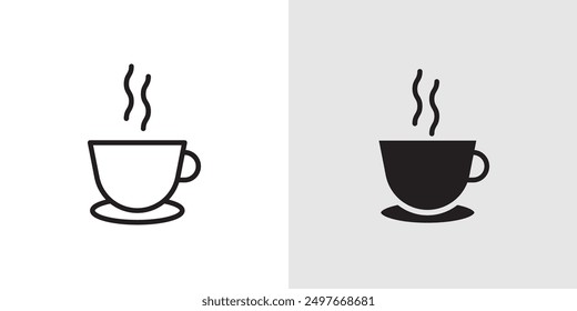 Hot tea icon Black line art vector logo set