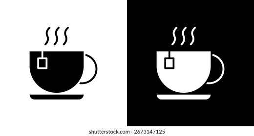 Hot tea icon collection. Black and white filled vector illustration.