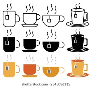 Colección caliente del icono del té en el fondo blanco