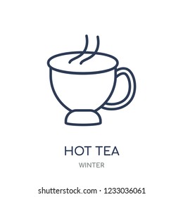 Hot tea icon. Hot tea linear symbol design from winter collection. Simple outline element vector illustration on white background