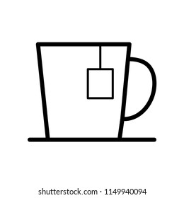 Hot Tea Icon, simple design, stroke outline style. Line vector. Isolate on white background.
