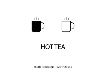 Hot tea icons with 2 styles outline icon, glyph icon, vector stock