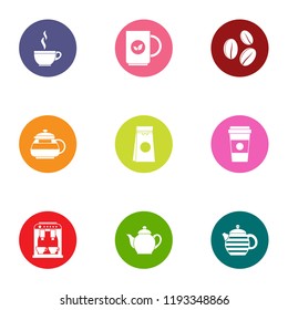 Hot tea icons set. Flat set of 9 hot tea vector icons for web isolated on white background