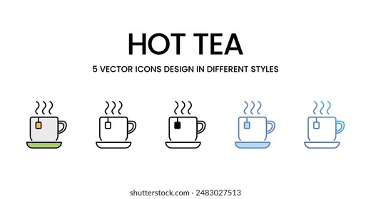Iconos de té caliente conjunto de Vector ilustración de stock.