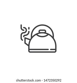 Hot tea kettle line icon. linear style sign for mobile concept and web design. Tea pot with steam outline vector icon. Symbol, logo illustration. Vector graphics