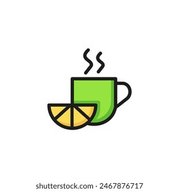 Hot tea with lemon. Flat thin line illustration. Remedy, treatment, cure. Flu treatment concept. For health, drink, cafe