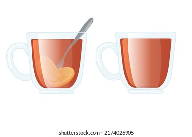 Hot tea with lemon in glass cup with spoon tea for home remedies treatment against cold disease vector illustration on white background