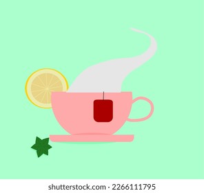 Сup of hot tea with lemon and mint