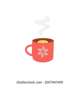 Hot tea with lemon. Winter holidays element. Vector illustration
