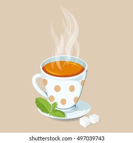 Hot tea with mint and sugar.