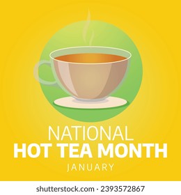 Hot Tea Month Celebration: Vector Design Template for Cozy Designs. Warm up your projects with this charming tea-themed illustration, perfect for January's festivities.