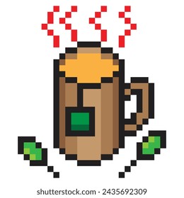 Hot tea mug in pixel art