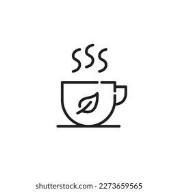 Hot tea in a mug. Relaxation time with a drink. Pixel perfect, editable stroke line icon