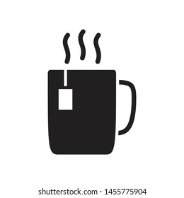 Hot tea mug. Solid vector icon isolated on white background. Glyph modern symbol, for infographic, web or mobile design.