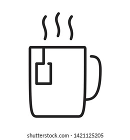 Hot tea mug thin line isolated flat vector icon - Vector