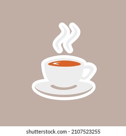 Hot tea on cup icon cartoon style vector cute sticker.