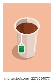 Hot tea in plastic cup. Simple flat illustration