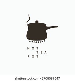 Diseño del logotipo de la olla de té caliente. Tea pot en el fuego símbolo plano simple icono de logotipo