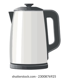 Hot tea poured from metallic teapot handle over white