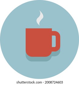 Hot tea in red mug, illustration, vector on a white background.