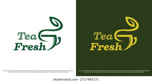 Vector de ilustración de diseño de logotipo de restaurante de té caliente. Silueta de té en una taza caliente. Icono símbolo de una bebida fresca y deliciosa.
