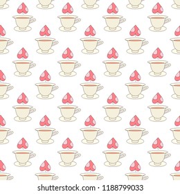 Hot tea seamless pattern. Girlish print.