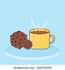 hot tea and two chocolate biscuits