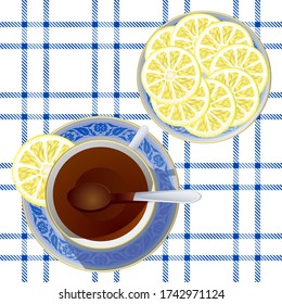 Hot tea. Vector image of the cup of tea wit a lemon.