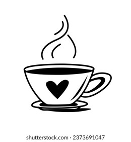 hot tea in a warm mug in the doodle style. Vector illustration of the symbol of warming up in the cold