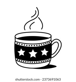 hot tea in a warm mug in the doodle style. Vector illustration of the symbol of warming up in the cold