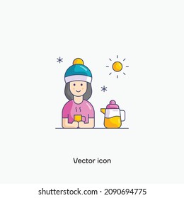 Hot tea in winter vector icon illustration. Premium quality.