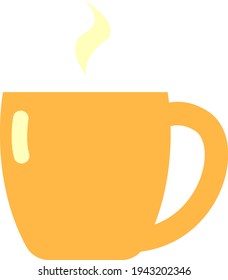Hot tea in yellow cup, illustration, vector on a white background