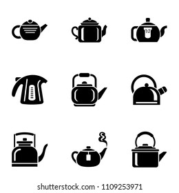 Hot teapot icons set. Simple set of 9 hot teapot vector icons for web isolated on white background