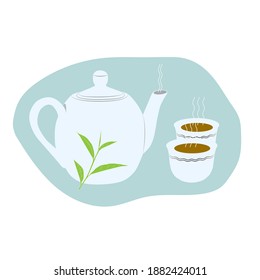 hot teapot with leaves vector illustration isolated