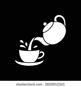 Hot Teapot Pouring Into Cup Vector, Traditional Tea Shop Logo Design, Beverage Outline Graphi