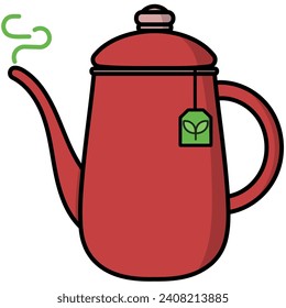 Hot teapot with tea leaves