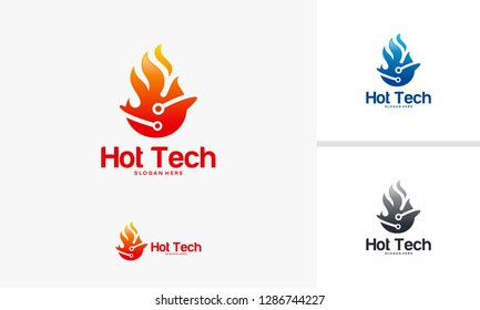 Hot Technology logo designs concept, Fire and technology logo symbol