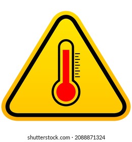 Signo de precaución de temperatura caliente aislado en fondo blanco