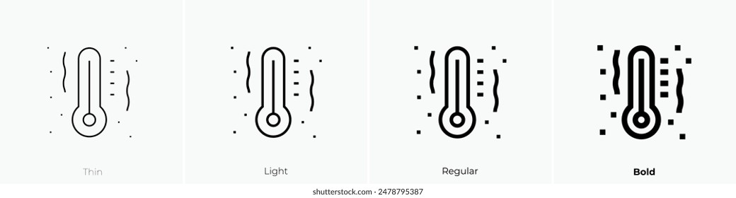 icono de temperatura caliente. Diseño de estilo fino, ligero, regular y audaz aislado sobre fondo blanco