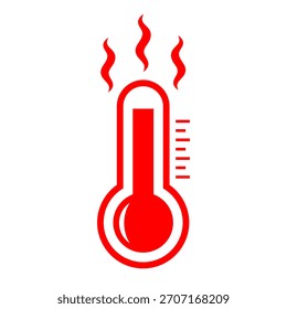 Hot temperature vector icon, overheat symbol isolated on white background. Red security indicator of danger high temperature, beware of explosion, heatstroke, sunstroke, sunburn, warmth stroke, health damage, sun stress etc. Abstract creative web design element.
