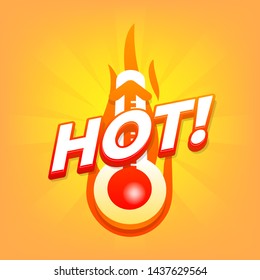 Hot with thermometer, Special offer, summer discount banner.